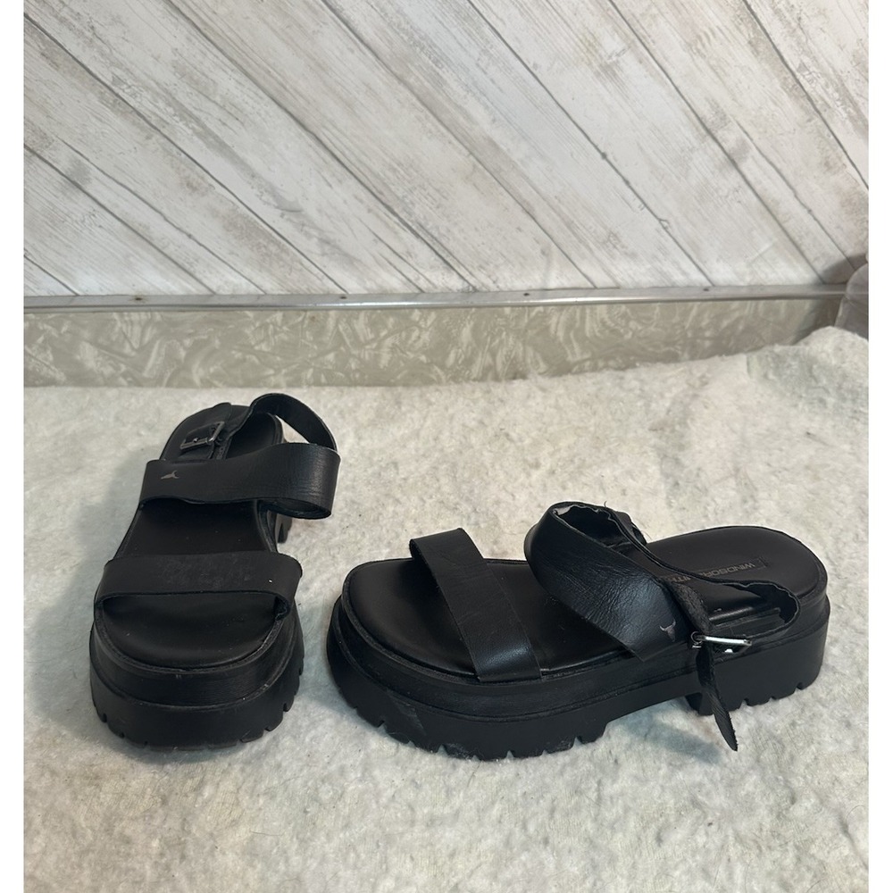 Windsor Smith Black Chunky Platform Sandals Women's Size 8 Leather Straps Buckle - Picture 1 of 7